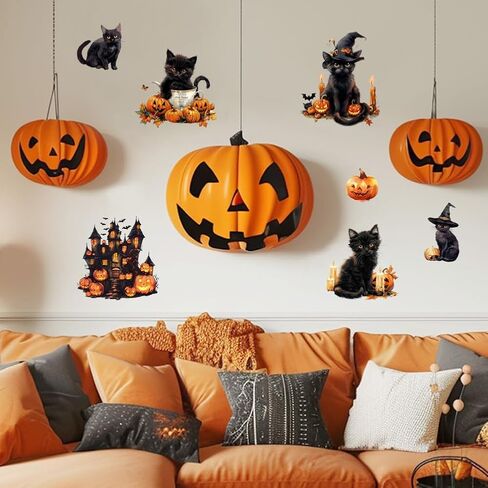 Rub on Transfer Decals for Furniture Crafts Halloween Pumpkin and Cat Decor 6"x12", 3Pcs Waterproof UV DTF Transfer Sticker for Dresser Lingerie Chests Drawer Glass Porcelain Wood Plastic in Kuwait