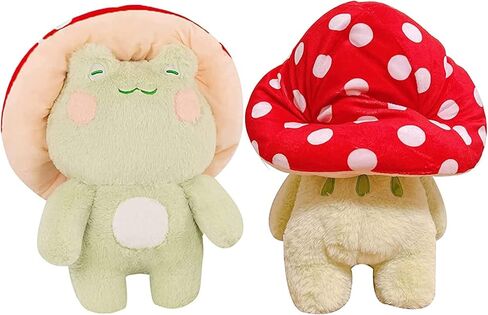 Frog Plushies Toys, 17" Cute Frog Pillow with Mushroom Hat Stuffed Animals, Kawaii Plushies Gift for Kids Girls Adults Valentines Birthdays Gift（Light Green Red hat, 17inch in Kuwait