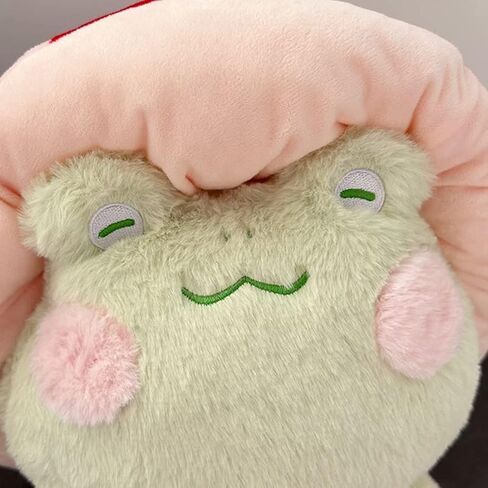 Frog Plushies Toys, 17" Cute Frog Pillow with Mushroom Hat Stuffed Animals, Kawaii Plushies Gift for Kids Girls Adults Valentines Birthdays Gift（Light Green Red hat, 17inch in Kuwait