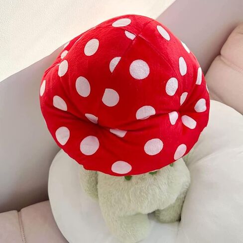 Frog Plushies Toys, 17" Cute Frog Pillow with Mushroom Hat Stuffed Animals, Kawaii Plushies Gift for Kids Girls Adults Valentines Birthdays Gift（Light Green Red hat, 17inch in Kuwait