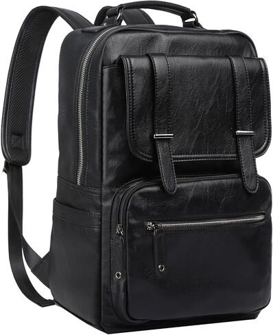 Leather Backpack for Men Black Large Backpack Fit 15.6inch Laptop Rucksack Waterproof for Work Commute Casual Daypack College in Kuwait