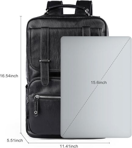 Leather Backpack for Men Black Large Backpack Fit 15.6inch Laptop Rucksack Waterproof for Work Commute Casual Daypack College in Kuwait