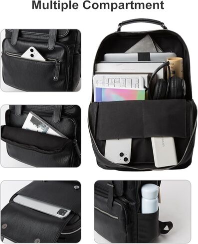Leather Backpack for Men Black Large Backpack Fit 15.6inch Laptop Rucksack Waterproof for Work Commute Casual Daypack College in Kuwait