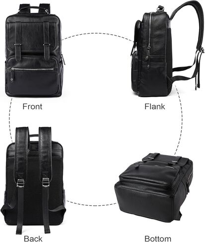 Leather Backpack for Men Black Large Backpack Fit 15.6inch Laptop Rucksack Waterproof for Work Commute Casual Daypack College in Kuwait