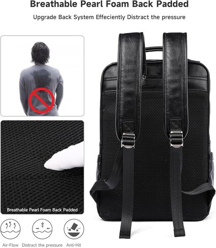 Leather Backpack for Men Black Large Backpack Fit 15.6inch Laptop Rucksack Waterproof for Work Commute Casual Daypack College in Kuwait