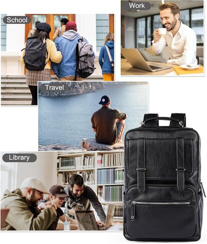 Leather Backpack for Men Black Large Backpack Fit 15.6inch Laptop Rucksack Waterproof for Work Commute Casual Daypack College in Kuwait