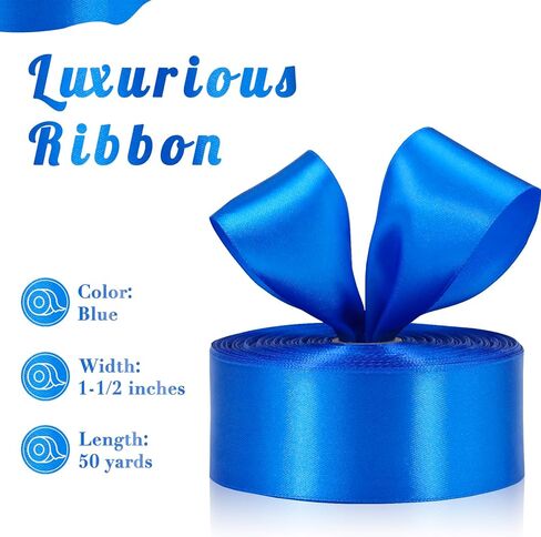 شريط أزرق داكن 1-1/2 بوصة 50 ياردة، شريط من الساتان الصلب لباقة الزهور، والحرف اليدوية، وتغليف الهدايا، ودعوات الزفاف، والشعر، وديكورات المهرجانات والحفلات in Kuwait