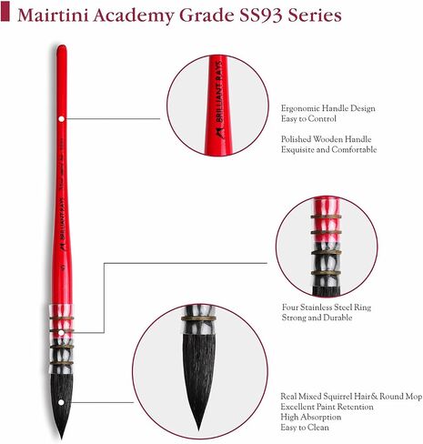 Mairtini Professional Grade SS93 Mixed Squirrel Mop Round Fine Tip Watercolor Brush, 0# in Kuwait