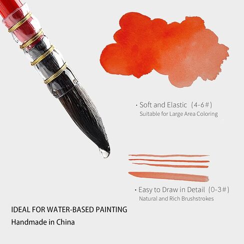 Mairtini Professional Grade SS93 Mixed Squirrel Mop Round Fine Tip Watercolor Brush, 0# in Kuwait