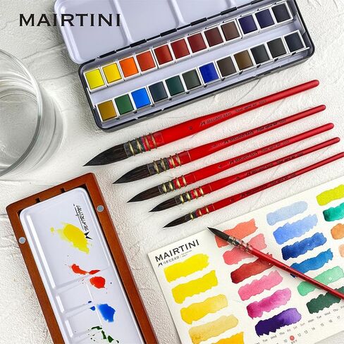 Mairtini Professional Grade SS93 Mixed Squirrel Mop Round Fine Tip Watercolor Brush, 0# in Kuwait