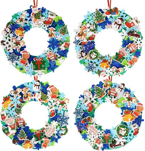 12 Sets Christmas Craft Kits, Christmas Wreath Ornaments Art Sets Christmas Foam Stickers Glitter Snowflake Foam Stickers DIY Christmas Foam Wreath Crafts for Xmas Home Classroom Activities in Saudi Arabia