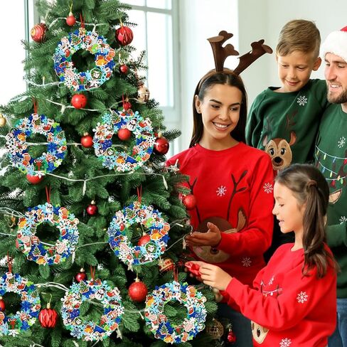 12 Sets Christmas Craft Kits, Christmas Wreath Ornaments Art Sets Christmas Foam Stickers Glitter Snowflake Foam Stickers DIY Christmas Foam Wreath Crafts for Xmas Home Classroom Activities in Saudi Arabia