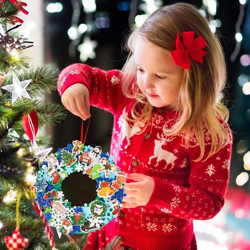 12 Sets Christmas Craft Kits, Christmas Wreath Ornaments Art Sets Christmas Foam Stickers Glitter Snowflake Foam Stickers DIY Christmas Foam Wreath Crafts for Xmas Home Classroom Activities in Saudi Arabia