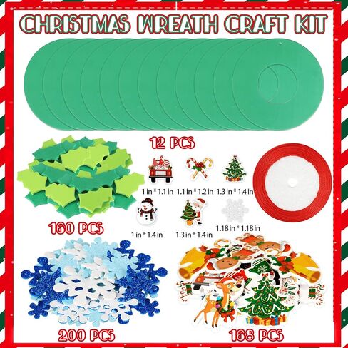 12 Sets Christmas Craft Kits, Christmas Wreath Ornaments Art Sets Christmas Foam Stickers Glitter Snowflake Foam Stickers DIY Christmas Foam Wreath Crafts for Xmas Home Classroom Activities in Saudi Arabia