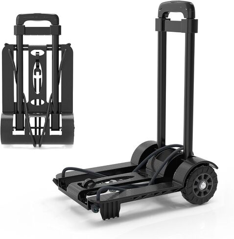Portable Folding Hand Truck Dolly Blue Folding Cart Foldable Trolley Utility Lightweight - Compact Luggage Cart with Wheels for Airport Travel, Moving and Office - Free Bungee Cord Included in Saudi Arabia