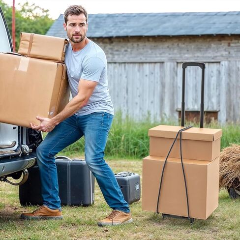 Portable Folding Hand Truck Dolly Blue Folding Cart Foldable Trolley Utility Lightweight - Compact Luggage Cart with Wheels for Airport Travel, Moving and Office - Free Bungee Cord Included in Saudi Arabia