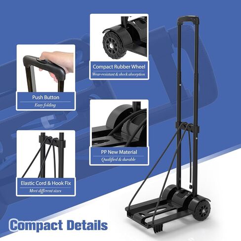 Portable Folding Hand Truck Dolly Blue Folding Cart Foldable Trolley Utility Lightweight - Compact Luggage Cart with Wheels for Airport Travel, Moving and Office - Free Bungee Cord Included in Saudi Arabia
