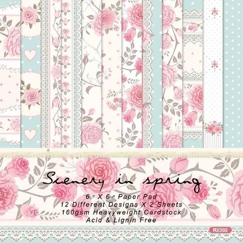 Spring Garden of Dreams Theme Dot Scrapbook, DIY Album Scrapbook Paper, Greeting Card Making Background Paper Craft Supplies Painting Decoration Travel Diary Paper 6"x6" (In spring) in Saudi Arabia