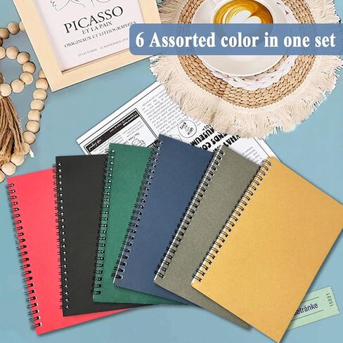 GINMLYDA Small Spiral Notebook 6Pack, 120 Lined Pages 8.25x5.50 Inches Spiral Journal Kraft Cover Notebooks & Writing Pads for School Home Office Aesthetic Sketch Drawing Note in Kuwait