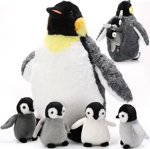 5 Pcs Penguin Plush Toy Set 14 Inch Mommy Penguin Stuffed Animal with 4 Cute Babies in Zippered Belly Soft Cuddly Plushie for Kids Birthday Gifts Party Favors(Simple Style) in Saudi Arabia