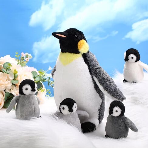 5 Pcs Penguin Plush Toy Set 14 Inch Mommy Penguin Stuffed Animal with 4 Cute Babies in Zippered Belly Soft Cuddly Plushie for Kids Birthday Gifts Party Favors(Simple Style) in Saudi Arabia