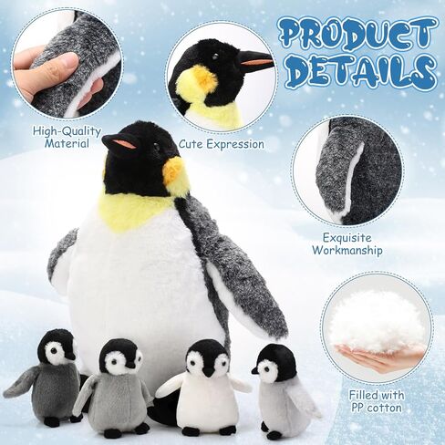 5 Pcs Penguin Plush Toy Set 14 Inch Mommy Penguin Stuffed Animal with 4 Cute Babies in Zippered Belly Soft Cuddly Plushie for Kids Birthday Gifts Party Favors(Simple Style) in Saudi Arabia