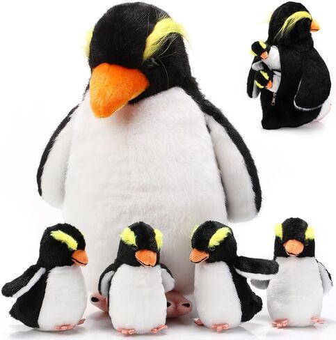 5 Pcs Penguin Plush Toy Set 14 Inch Mommy Penguin Stuffed Animal with 4 Cute Babies in Zippered Belly Soft Cuddly Plushie for Kids Birthday Gifts Party Favors(Simple Style) in Saudi Arabia