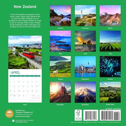 2025 New Zealand Monthly Wall Calendar by Bright Day, 12 x 12 Inch Aotearoa Kiwi Auckland Wellington in Saudi Arabia