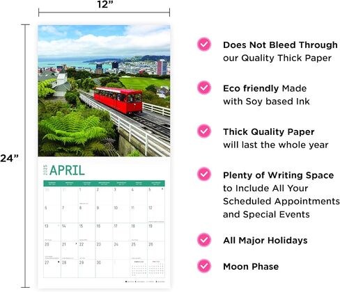 2025 New Zealand Monthly Wall Calendar by Bright Day, 12 x 12 Inch Aotearoa Kiwi Auckland Wellington in Saudi Arabia