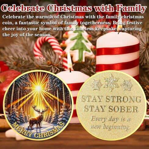 Sun Deer Challenge Coin Reindeer Merry Xmas Commemorative Coin Funny Token New Year Keepsake Stay Strong, Stay Sober Inspirational Holiday Collectible Gifts for Recovery in Kuwait