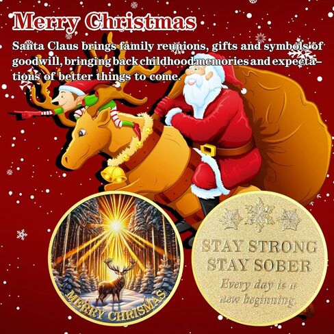 Sun Deer Challenge Coin Reindeer Merry Xmas Commemorative Coin Funny Token New Year Keepsake Stay Strong, Stay Sober Inspirational Holiday Collectible Gifts for Recovery in Kuwait