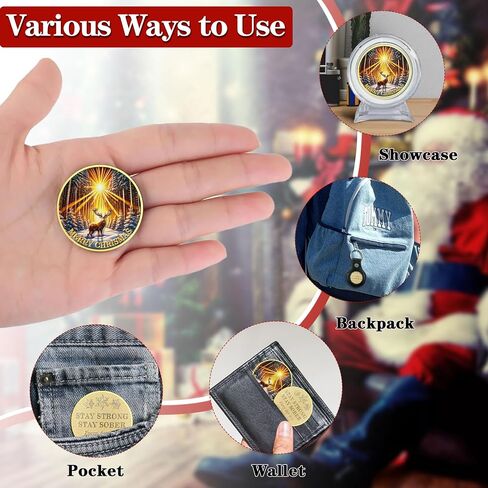Sun Deer Challenge Coin Reindeer Merry Xmas Commemorative Coin Funny Token New Year Keepsake Stay Strong, Stay Sober Inspirational Holiday Collectible Gifts for Recovery in Kuwait