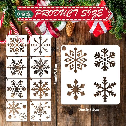 60 قطعة من استنسل عيد الميلاد للرسم على الخشب مقاس 3 × 3 بوصة استنسل ندفة الثلج الصغيرة قابل لإعادة الاستخدام استنسل عطلة عيد الميلاد للفن الحرفي رش ورق الحائط هدية ديكور المنزل (نمط ندفة الثلج) in Kuwait
