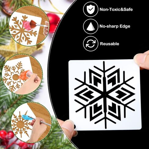60 قطعة من استنسل عيد الميلاد للرسم على الخشب مقاس 3 × 3 بوصة استنسل ندفة الثلج الصغيرة قابل لإعادة الاستخدام استنسل عطلة عيد الميلاد للفن الحرفي رش ورق الحائط هدية ديكور المنزل (نمط ندفة الثلج) in Kuwait