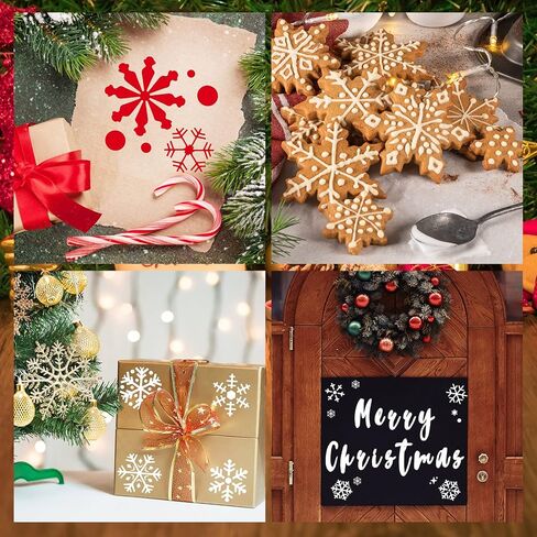 60 قطعة من استنسل عيد الميلاد للرسم على الخشب مقاس 3 × 3 بوصة استنسل ندفة الثلج الصغيرة قابل لإعادة الاستخدام استنسل عطلة عيد الميلاد للفن الحرفي رش ورق الحائط هدية ديكور المنزل (نمط ندفة الثلج) in Kuwait