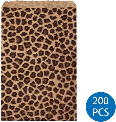 200 قطعة من ورق طباعة عادي مسطح مقاس 6 × 9 بوصة من Ikee Design أو أكياس كرافت منقوشة للحلوى والبسكويت والبضائع ومفضلات الحفلات وأكياس الهدايا وأكياس الورق الصغيرة ونمط الفهد in Saudi Arabia