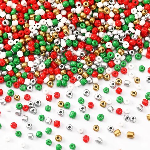 DECYOOL Christmas Beads, 1500pcs Christmas Round Beads 4 mm Glass Seed Beads Red Green White Gold Silver Tiny Pony Beads for Bracelet Necklace Earrings Jewelry Making in Saudi Arabia