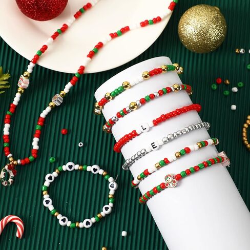 DECYOOL Christmas Beads, 1500pcs Christmas Round Beads 4 mm Glass Seed Beads Red Green White Gold Silver Tiny Pony Beads for Bracelet Necklace Earrings Jewelry Making in Saudi Arabia