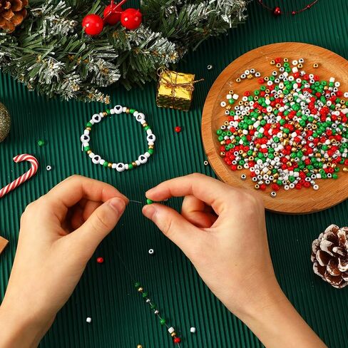 DECYOOL Christmas Beads, 1500pcs Christmas Round Beads 4 mm Glass Seed Beads Red Green White Gold Silver Tiny Pony Beads for Bracelet Necklace Earrings Jewelry Making in Saudi Arabia