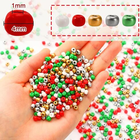 DECYOOL Christmas Beads, 1500pcs Christmas Round Beads 4 mm Glass Seed Beads Red Green White Gold Silver Tiny Pony Beads for Bracelet Necklace Earrings Jewelry Making in Saudi Arabia