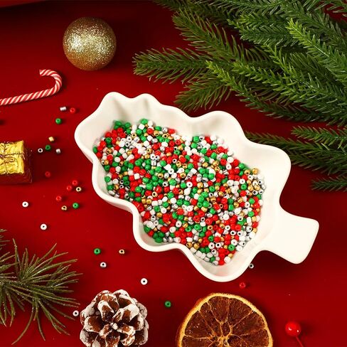 DECYOOL Christmas Beads, 1500pcs Christmas Round Beads 4 mm Glass Seed Beads Red Green White Gold Silver Tiny Pony Beads for Bracelet Necklace Earrings Jewelry Making in Saudi Arabia