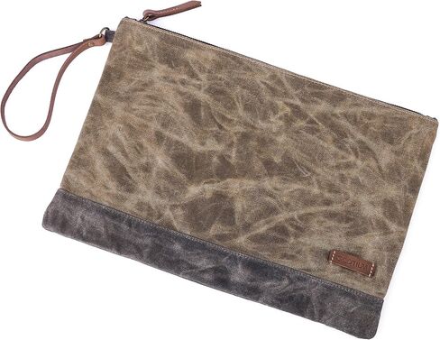 Gootium Waxed Canvas Zip Folio Pencil Pouch - Office Supply Zippered Makeup Bag Multipurpose File Folder - Size 13"x9.4", Olive Drab in Kuwait