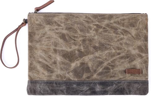 Gootium Waxed Canvas Zip Folio Pencil Pouch - Office Supply Zippered Makeup Bag Multipurpose File Folder - Size 13"x9.4", Olive Drab in Kuwait