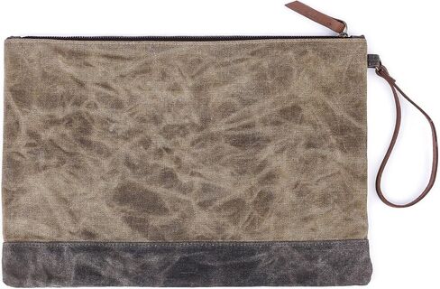 Gootium Waxed Canvas Zip Folio Pencil Pouch - Office Supply Zippered Makeup Bag Multipurpose File Folder - Size 13"x9.4", Olive Drab in Kuwait