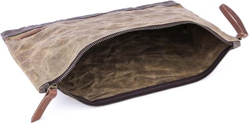 Gootium Waxed Canvas Zip Folio Pencil Pouch - Office Supply Zippered Makeup Bag Multipurpose File Folder - Size 13"x9.4", Olive Drab in Kuwait
