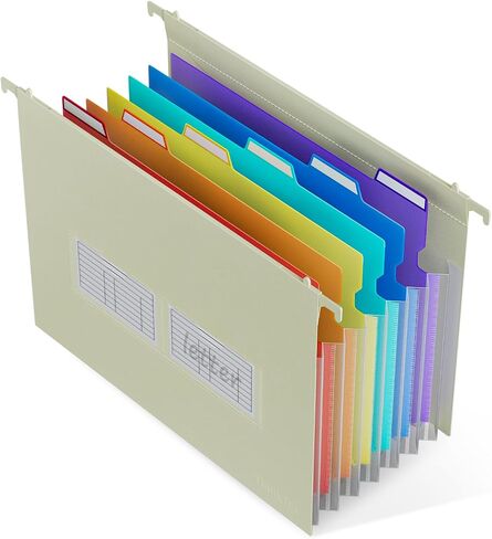 ThinkTex Plastic Expanding Hanging File Folders, 7 Innovative 1.2/'' Accordian Pockets, Large Capacity, Multi-Color Tabs, Letter Size for Filing Cabinet - Black-6 pack in Saudi Arabia