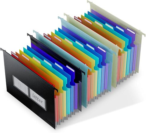 ThinkTex Plastic Expanding Hanging File Folders, 7 Innovative 1.2/'' Accordian Pockets, Large Capacity, Multi-Color Tabs, Letter Size for Filing Cabinet - Black-6 pack in Saudi Arabia