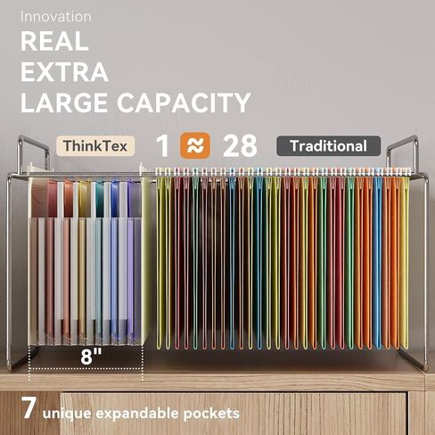 ThinkTex Plastic Expanding Hanging File Folders, 7 Innovative 1.2/'' Accordian Pockets, Large Capacity, Multi-Color Tabs, Letter Size for Filing Cabinet - Black-6 pack in Saudi Arabia