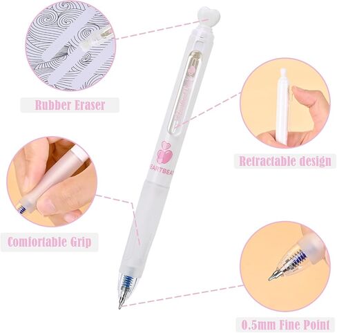 BAYTORY 18Pcs Retractable Erasable Gel Pens, 0.5 mm Fine Point, 4Pcs Blue & 4Pcs Black Ink Pens & 10Pcs Black Refills, Quick Dry Cute Eraser Pen, Smooth Writing (Multicolor) in Saudi Arabia