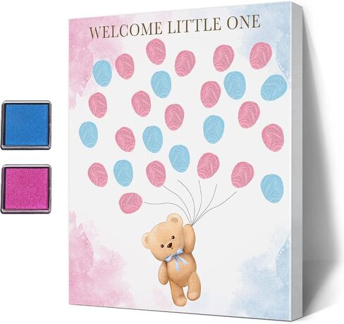 UBLURO Bear Theme Fingerprint Guestbook, Baby Shower Guest Book Fingerprint Tree Canvas- Boy or Girl Gender Reveal Supplies, Decorations,Personalized Alternative Guest Book in Saudi Arabia
